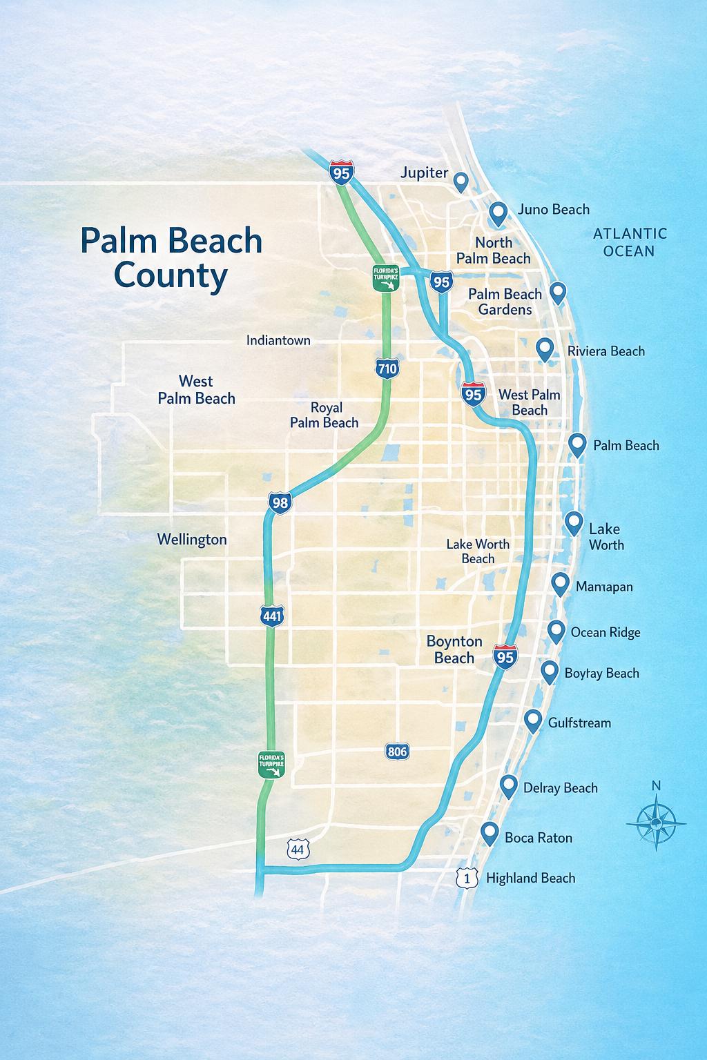 Mapeamento da área de Palm Beach County para atendimento móvel da 3Dental.